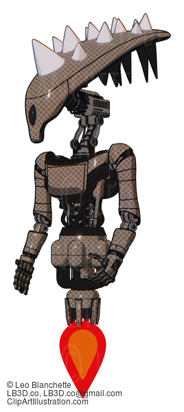 Android Containing Flat Elongated Skull Head And Spikes, And Light Chest Exoshielding And Ultralight Chest Exosuit And Jet Propulsion. Khaki Halftone. Facing Right View. #18965