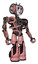 Mech containing humanoid face mask and skeleton war paint and heavy upper chest and no chest plating and light leg exoshielding and stomper foot mod. Toon pink tint. Facing left view.