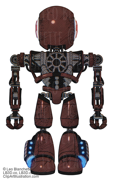 Android Containing Round Head And First Aid Emblem And Heavy Upper Chest And No Chest Plating And Light Leg Exoshielding And Megneto-Hovers Foot Mod. Steampunk Copper. Front View. #18980