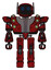 Cyborg containing digital display head and circle eyes and winglets and heavy upper chest and heavy mech chest and green cable sockets array and prototype exoplate legs. Grunge dots dark red.
