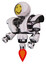 Automaton containing round head yellow happy face and heavy upper chest and heavy mech chest and jet propulsion. White halftone toon. Facing right view.