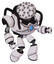 Robot containing metal cubes dome head design and heavy upper chest and chest blue energy core and light leg exoshielding. White halftone toon. Fight or defense pose..