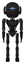 Bot containing round head and vertical cyclops visor and head light gadgets and light chest exoshielding and ultralight chest exosuit and ultralight foot exosuit. Clean black. Front view.