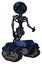 Bot containing digital display head and wince symbol expression and light chest exoshielding and no chest plating and tank tracks. Grunge dark blue. Facing left view.