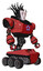 Droid containing humanoid face mask and blood tears and heavy upper chest and circle of blue leds and six-wheeler base. Primary red halftone. Facing left view.
