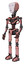 Droid containing humanoid face mask and light chest exoshielding and no chest plating and ultralight foot exosuit. Toon pink tint. Facing right view.