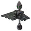 Bot containing grey alien style head and led array eyes and light chest exoshielding and blue energy core and pilot's wings assembly and unicycle wheel. Patent concrete gray metal. Hero pose.