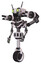 Robot containing dual retro camera head and cyborg antenna head and light chest exoshielding and minigun back assembly and no chest plating and unicycle wheel. White halftone toon. Facing right view.