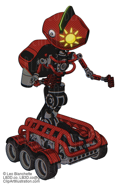Android Containing Oval Wide Head And Sunshine Patch Eye And Techno Mohawk And Light Chest Exoshielding And Rocket Pack And No Chest Plating And Six-Wheeler Base. Cherry Tomato Red. #19063