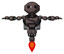 Automaton containing oval wide head and beady black eyes and light chest exoshielding and rubber chain sash and rocket pack and jet propulsion. Light brown. T-pose.