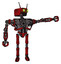 Robot containing dual retro camera head and cyborg antenna head and heavy upper chest and no chest plating and ultralight foot exosuit. Red blood grunge material. Pointing left or pushing a button..