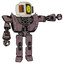 Robot containing old computer monitor and yellow sad pixel face and old retro speakers and heavy upper chest and heavy mech chest and shoulder spikes and prototype exoplate legs. Dusty rose red metal.