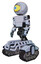 Bot containing giant eyeball head design and light chest exoshielding and prototype exoplate chest and tank tracks. Blue tint toon. Facing right view.