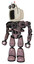 Bot containing old computer monitor and old computer magnetic tape and heavy upper chest and no chest plating and light leg exoshielding. Grayish pink. Standing looking right restful pose.