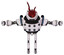Robot containing jellyfish style head red fiber optic tentacles and heavy upper chest and chest energy sockets and blue strip lights and ultralight foot exosuit. White halftone toon. T-pose.