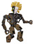 Mech containing humanoid face mask and two-face black white mask and heavy upper chest and no chest plating and prototype exoplate legs. Old copper. Fight or defense pose..