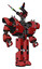Automaton containing dual retro camera head and communications array head and heavy upper chest and heavy mech chest and shoulder spikes and prototype exoplate legs. Primary red halftone. Hero pose.