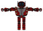 Cyborg containing digital display head and circle eyes and winglets and heavy upper chest and heavy mech chest and green cable sockets array and prototype exoplate legs. Grunge dots dark red. T-pose.