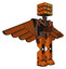 Robot containing dual retro camera head and cube array head and light chest exoshielding and pilot's wings assembly and no chest plating and prototype exoplate legs. Secondary orange halftone.