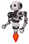 Cyborg containing oval wide head and beady black eyes and heavy upper chest and no chest plating and jet propulsion. White halftone toon. Facing right view.