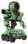 Cyborg containing round barbed wire round head and heavy upper chest and heavy mech chest and six-wheeler base. Green tint toon. Facing left view.