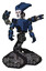 Cyborg containing flat elongated skull head and light chest exoshielding and prototype exoplate chest and minigun back assembly and tank tracks. Dark blue halftone. Hero pose.
