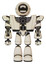 Cyborg containing round head chomper design and heavy upper chest and heavy mech chest and light leg exoshielding. Off white toon. Front view.