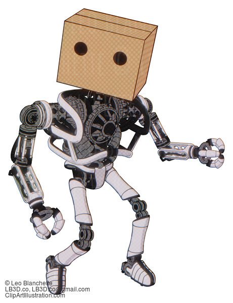 Android Containing Dual Retro Camera Head And Cardboard Box Head And Heavy Upper Chest And No Chest Plating And Ultralight Foot Exosuit. White Halftone Toon. Fight Or Defense Pose.. #19153