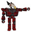 Droid containing bird skull head and red line eyes and robobeak design and heavy upper chest and heavy mech chest and barbed wire chest armor cage and prototype exoplate legs. Grunge dots dark red.