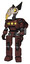 Mech containing bird skull head and big yellow eyes and robobeak design and light chest exoshielding and yellow chest lights and rocket pack and prototype exoplate legs. Steampunk copper.