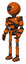 Automaton containing dual retro camera head and three-dash cyclops round head and light chest exoshielding and rubber chain sash and ultralight foot exosuit. Secondary orange halftone.