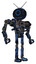 Automaton containing digital display head and circle face and retro antennas and heavy upper chest and no chest plating and ultralight foot exosuit. Grunge dark blue. Hero pose.