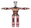 Mech containing humanoid face mask and skeleton war paint and light chest exoshielding and yellow star and prototype exoplate legs. Toon pink tint. T-pose.