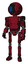 Mech containing digital display head and three vertical line design and light chest exoshielding and prototype exoplate chest and ultralight foot exosuit. Grunge dots royal red.