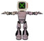 Bot containing old computer monitor and pixel x and red buttons and light chest exoshielding and prototype exoplate chest and light leg exoshielding and stomper foot mod. Gray metal. T-pose.