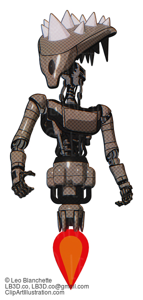 Android Containing Flat Elongated Skull Head And Spikes, And Light Chest Exoshielding And Ultralight Chest Exosuit And Jet Propulsion. Khaki Halftone. Hero Pose. #19189