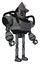 Droid containing grey alien style head and electric eyes and alien bug creature hat and heavy upper chest and ultralight foot exosuit. Patent concrete gray metal. Facing left view.
