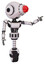 Robot containing round head and red laser crystal array and head light gadgets and light chest exoshielding and ultralight chest exosuit and unicycle wheel. White halftone toon.