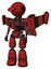 Mech containing oval wide head and red horizontal visor and light chest exoshielding and stellar jet wing rocket pack and no chest plating and light leg exoshielding. Cherry tomato red.