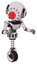 Bot containing round head and red laser crystal array and head light gadgets and light chest exoshielding and ultralight chest exosuit and unicycle wheel. White halftone toon. Fight or defense pose..