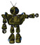 Automaton containing digital display head and circle eyes and retro antennas and heavy upper chest and heavy mech chest and battle mech chest and light leg exoshielding. Grunge army green.