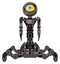 Bot containing giant eyeball head design and light chest exoshielding and ultralight chest exosuit and insect walker legs. Sketch pad wet ink smudge. Front view.