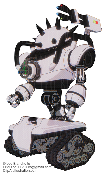 Android Containing Thorny Domehead Design And Heavy Upper Chest And Chest Energy Gun And Tank Tracks. White Halftone Toon. Facing Right View. #19219