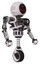 Cyborg containing three led eyes round head and heavy upper chest and no chest plating and unicycle wheel. White halftone toon. Facing left view.