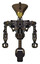 Cyborg containing flat elongated skull head and heavy upper chest and no chest plating and unicycle wheel. Light brown halftone. Front view.