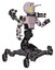 Robot containing grey alien style head and yellow eyes with blue pupils and bug antennas and light chest exoshielding and prototype exoplate chest and minigun back assembly and insect walker legs.