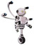 Automaton containing oval wide head and yellow eyes and retro antenna with light and light chest exoshielding and prototype exoplate chest and blue-eye cam cable tentacles and unicycle wheel.