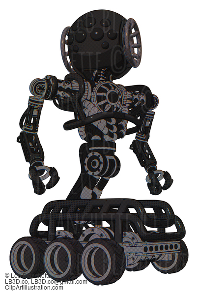 Android Containing Round Head And Bug Eye Array And Heavy Upper Chest And No Chest Plating And Six-Wheeler Base. Clean Black. Hero Pose. #19242