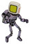 Automaton containing old computer monitor and yellow circle array display and red buttons and light chest exoshielding and chest green blue lights array and rocket pack and ultralight foot exosuit.
