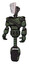 Cyborg containing humanoid face mask and binary war paint and light chest exoshielding and rubber chain sash and unicycle wheel. Old corroded copper. Standing looking right restful pose.